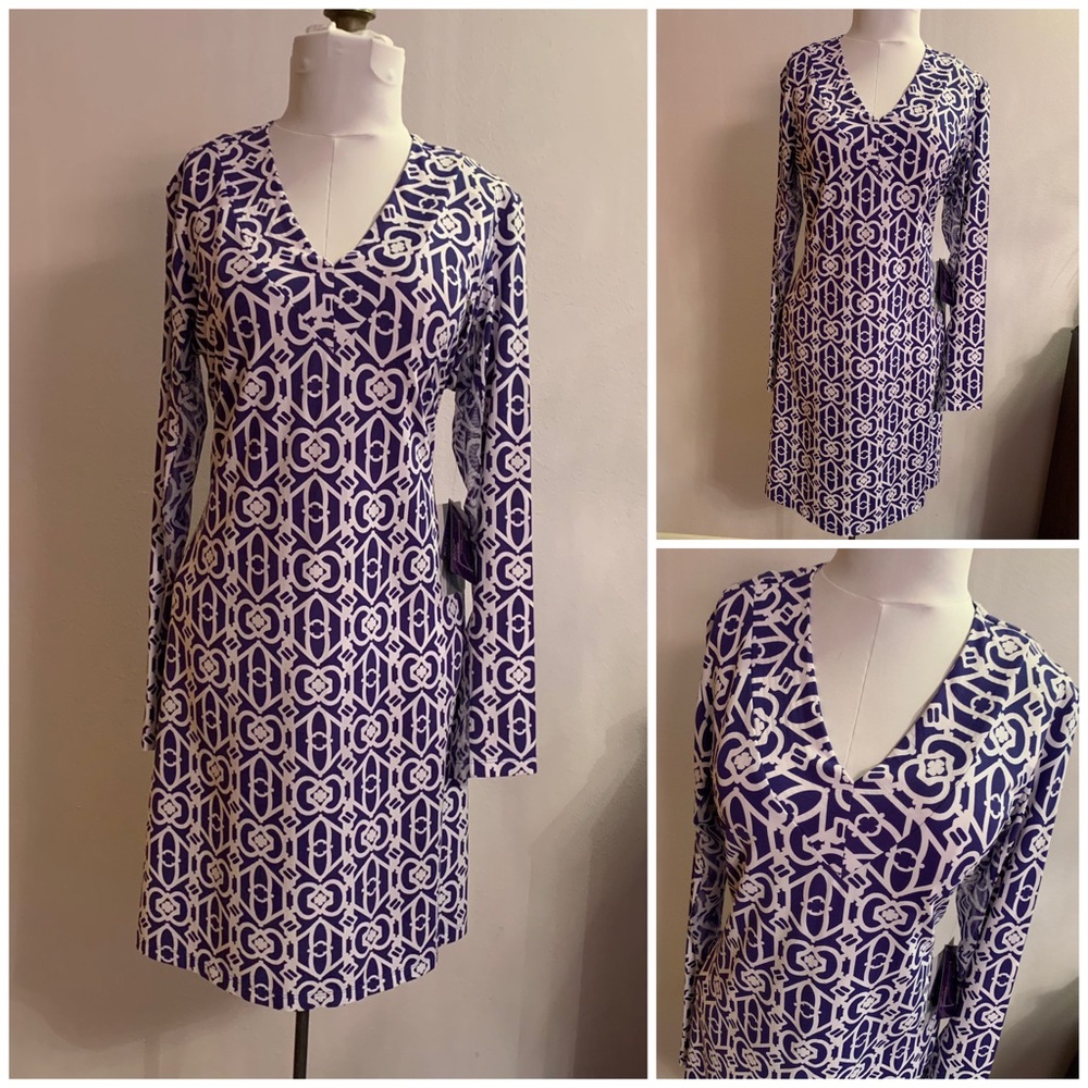 Ibkul long sleeve v-neck navy/white dress